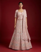 Pink Banarasi Silk Womens Lehenga set featuring Embroidered Choli paired with Pink Embroidered Skirt with Embroidered Border and a Embroidered dupatta in Pink