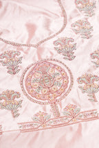 Close up blouse image of Pink Banarasi Silk Womens Lehenga set featuring Embroidered Choli paired with Pink Embroidered Skirt with Embroidered Border and a Embroidered dupatta in Pink