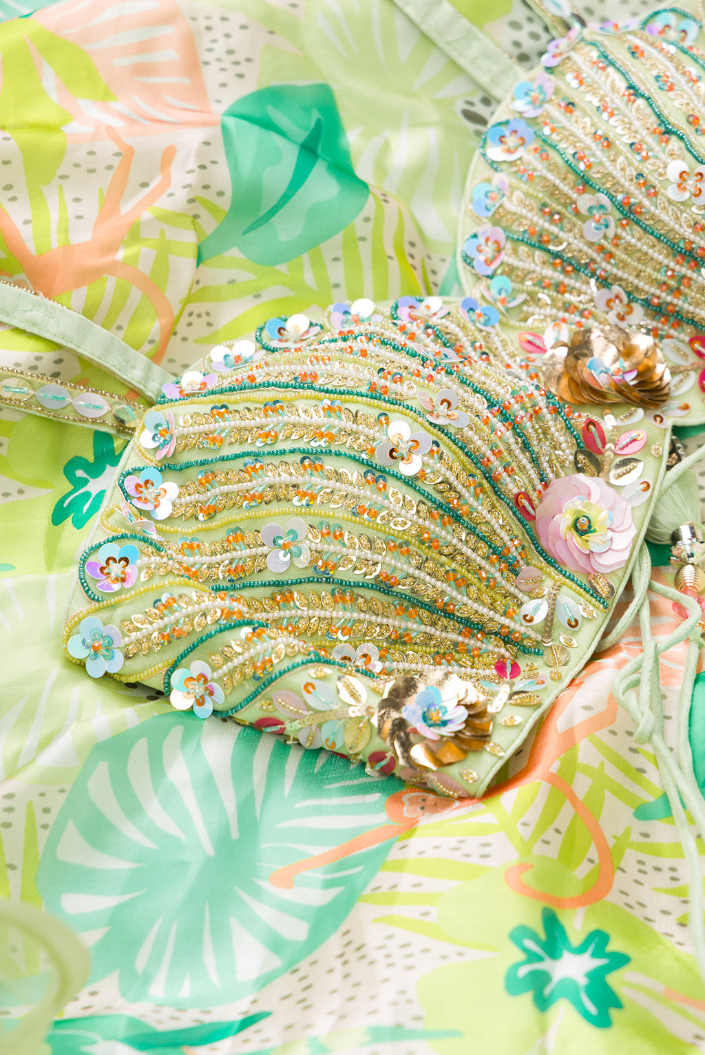 Close up blouse image of Green Banarasi Silk Womens Lehenga set featuring Embroidered Choli paired with Green Embroidered Skirt with Embroidered Border and a Embroidered dupatta in Green