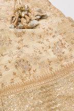 Detailed shot of Sandal Banarasi Silk Womens Lehenga set featuring Embroidered Choli paired with Sandal Embroidered Skirt with Embroidered Border and a Embroidered dupatta in Green