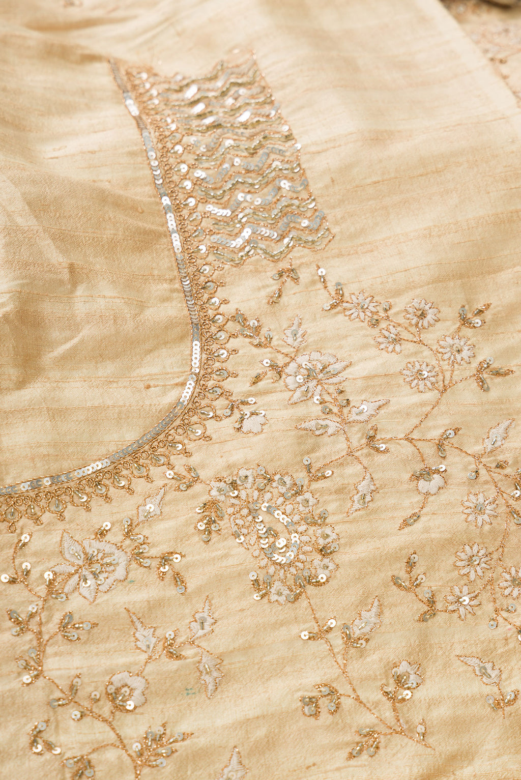 Close up blouse image of Sandal Banarasi Silk Womens Lehenga set featuring Embroidered Choli paired with Sandal Embroidered Skirt with Embroidered Border and a Embroidered dupatta in Green