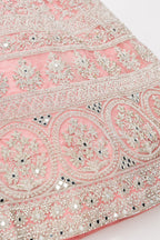 Detailed shot of Pink Banarasi Silk Womens Lehenga set featuring Embroidered Choli paired with Pink Embroidered Skirt with Embroidered Border and a Embroidered dupatta in Pink