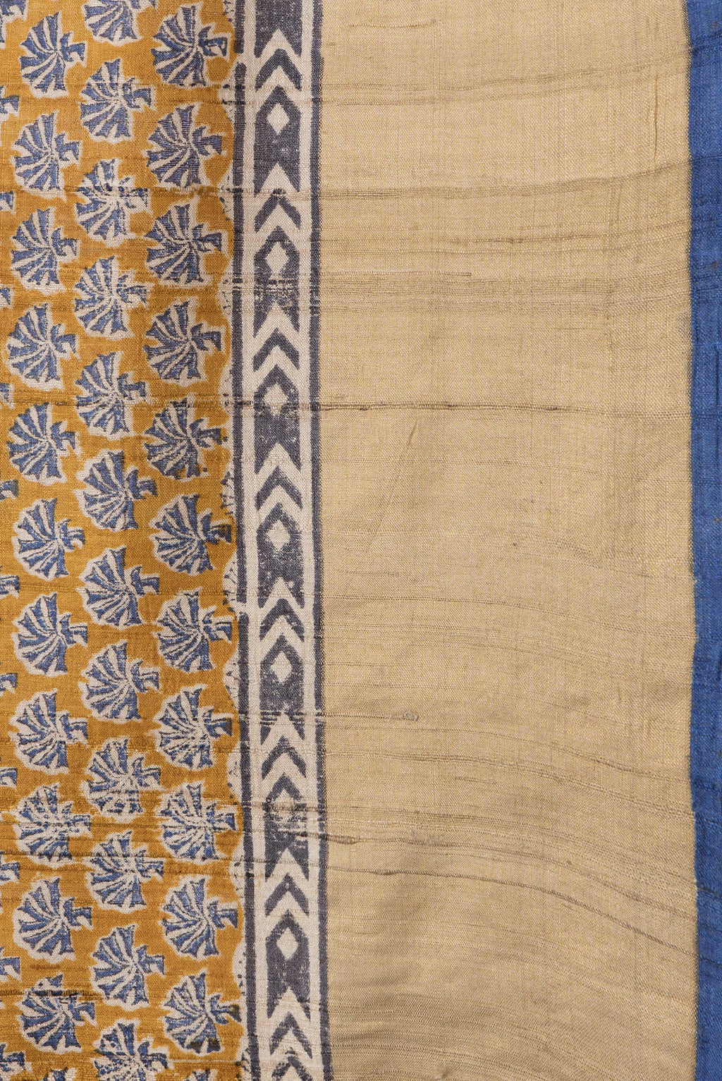 Border image of Mustard Dual Tone Tussar Silk Saree with Printed design on the body and Zari Border. 