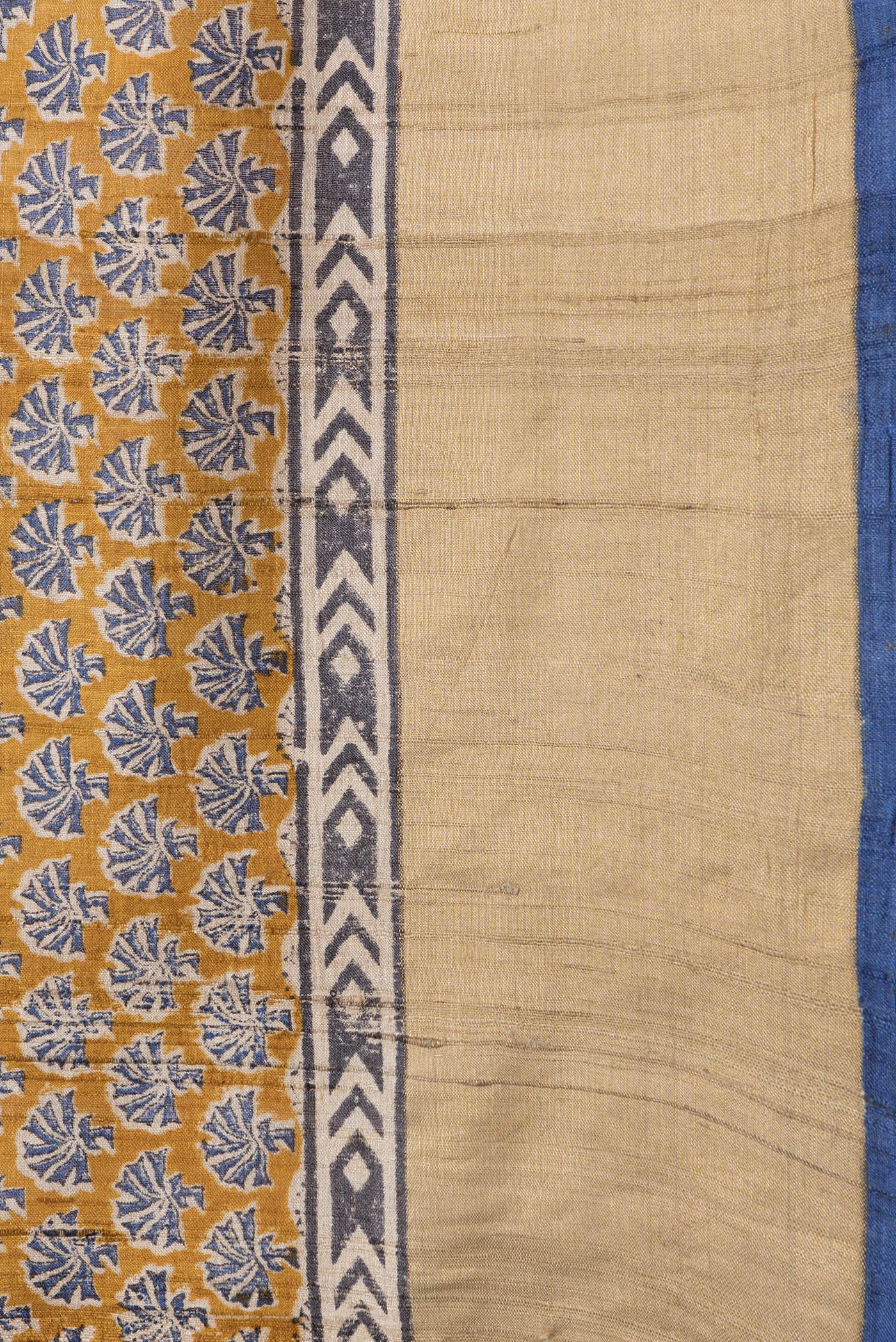Border image of Mustard Dual Tone Tussar Silk Saree with Printed design on the body and Zari Border. 