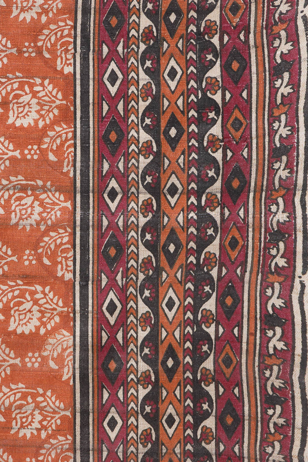 Border image of Orange Dual Tone Tussar Silk Saree with Printed design on the body and Printed Border. 
