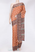 Orange Dual Tone Tussar Silk Saree with Printed design on the body and Printed Border.  displayed on a mannequin