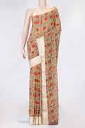 Sandal Dual Tone Mysore Georgette Saree with Printed design on the body and Zari Border.  displayed on a mannequin