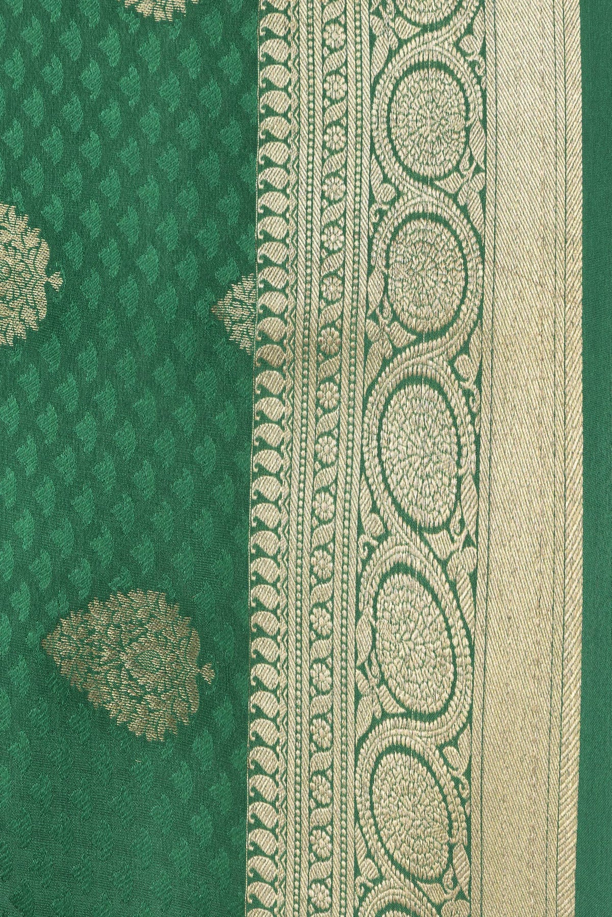 Border image of Bottle Green Dual Tone Georgette Saree with Jacquard With Zari Butta on the body and Zari Border. 
