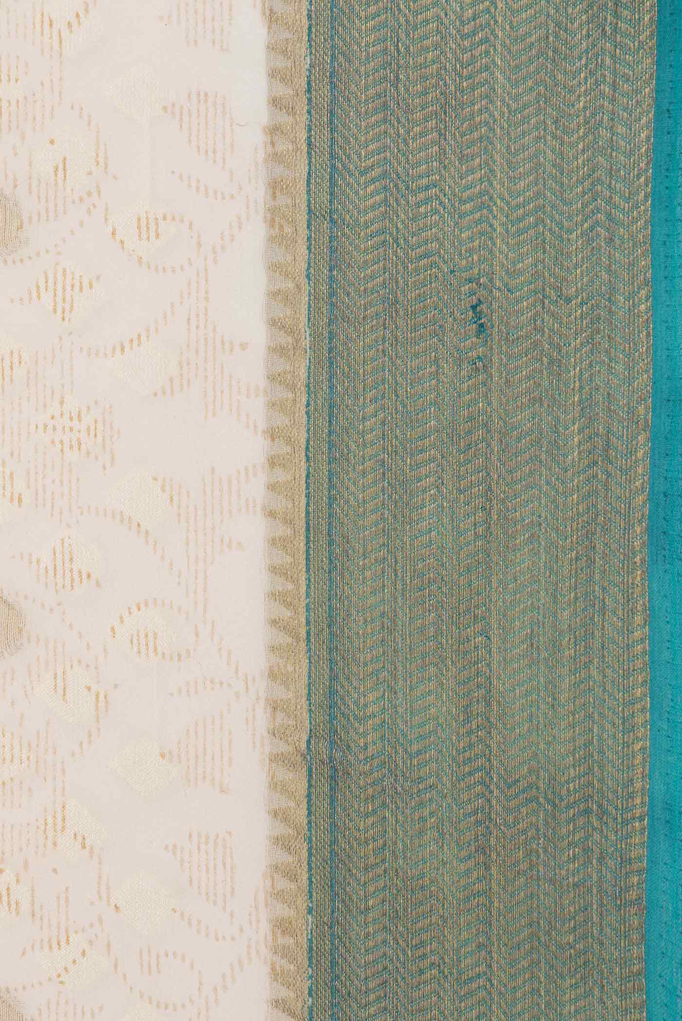 Border image of Cream Mysore Georgette Saree with Thread Butta on the body and Zari Border