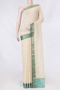 Cream Mysore Georgette Saree with Thread Butta on the body and Zari Border displayed on a mannequin