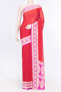 Red Dual Tone Banarasi Georgette Saree with Plain Body and Zari Border displayed on a mannequin