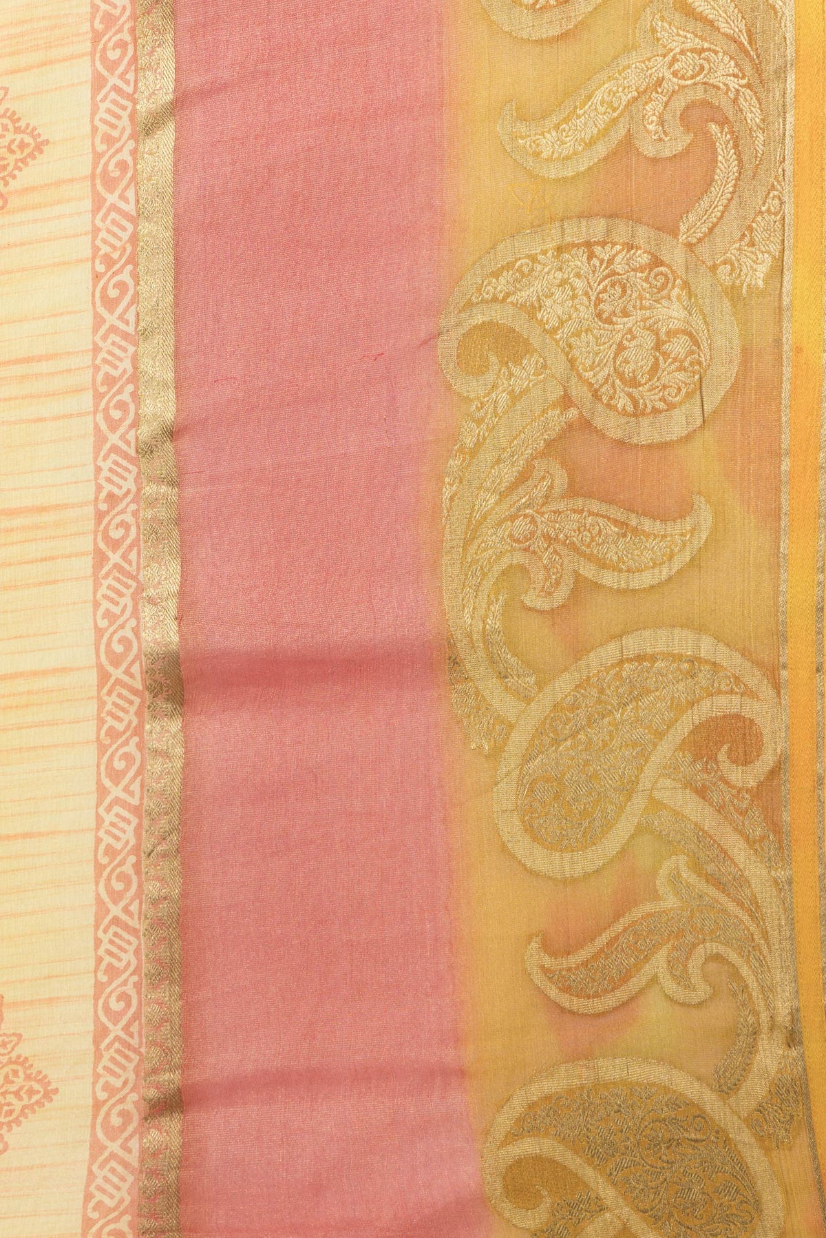 Border image of Yellow Dual Tone Mysore Chiffon Saree with Printed design on the body and Fancy Border. 