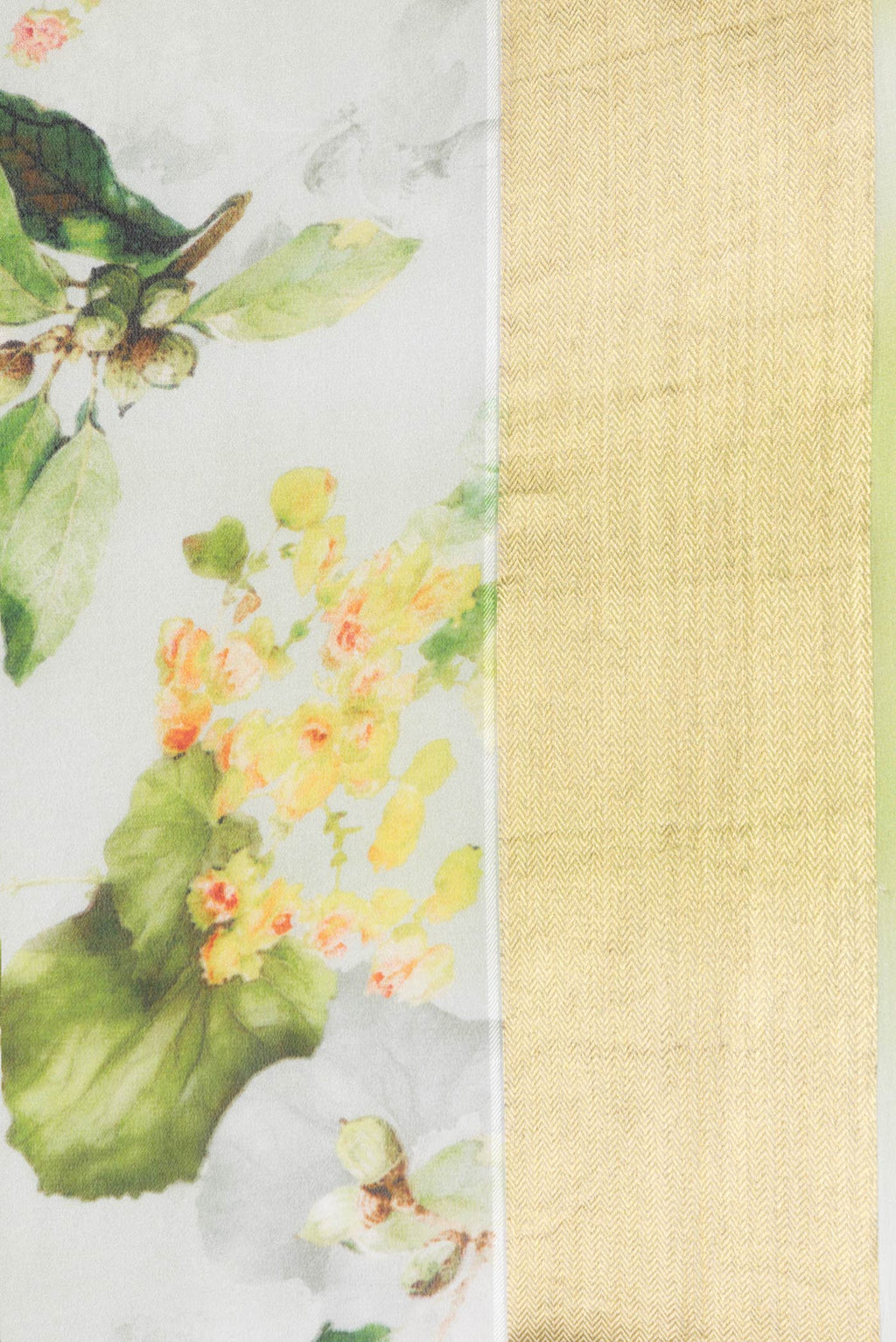 Border image of Pista Green Dual Tone Mysore Crepe Saree with Printed design on the body and Zari Border. 