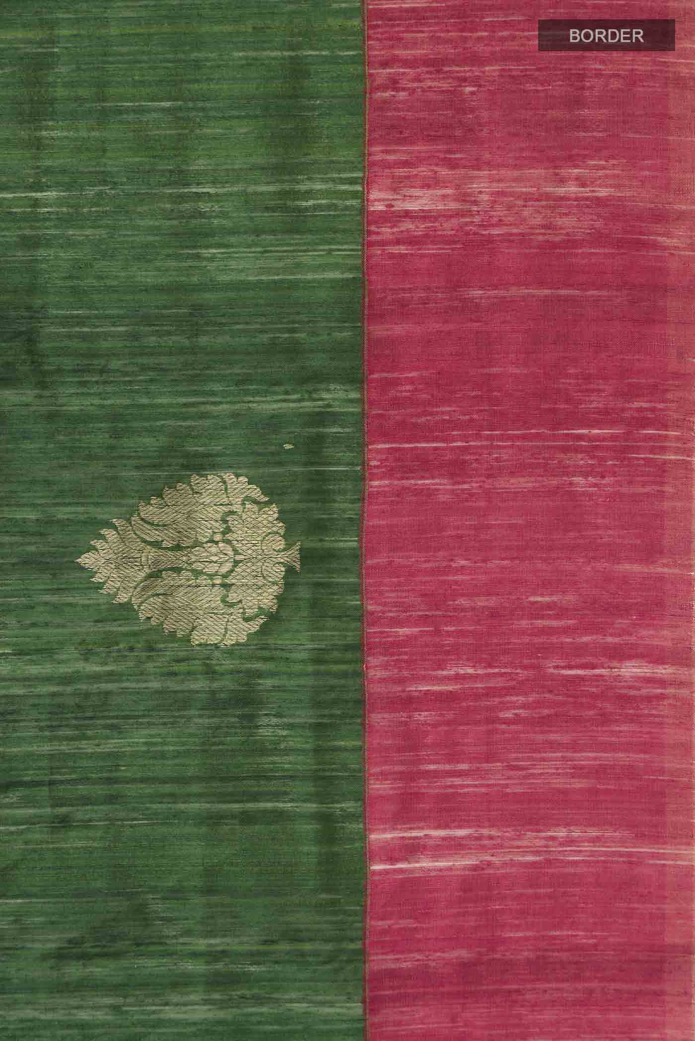 Border image of Green Bhagalpuri Tussar Silk Saree with Zari Butta on the body and Plain Border