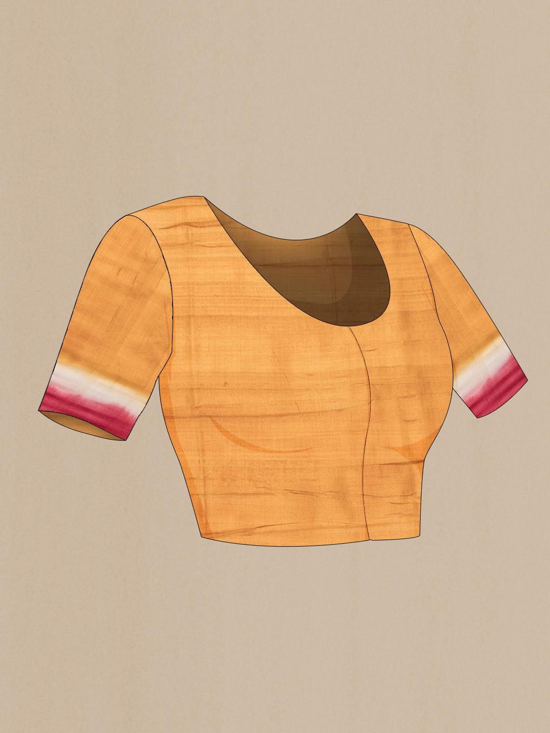 Close up image of the blouse of Beige Dual Tone Tussar Saree with Plain Body and Printed Border. 