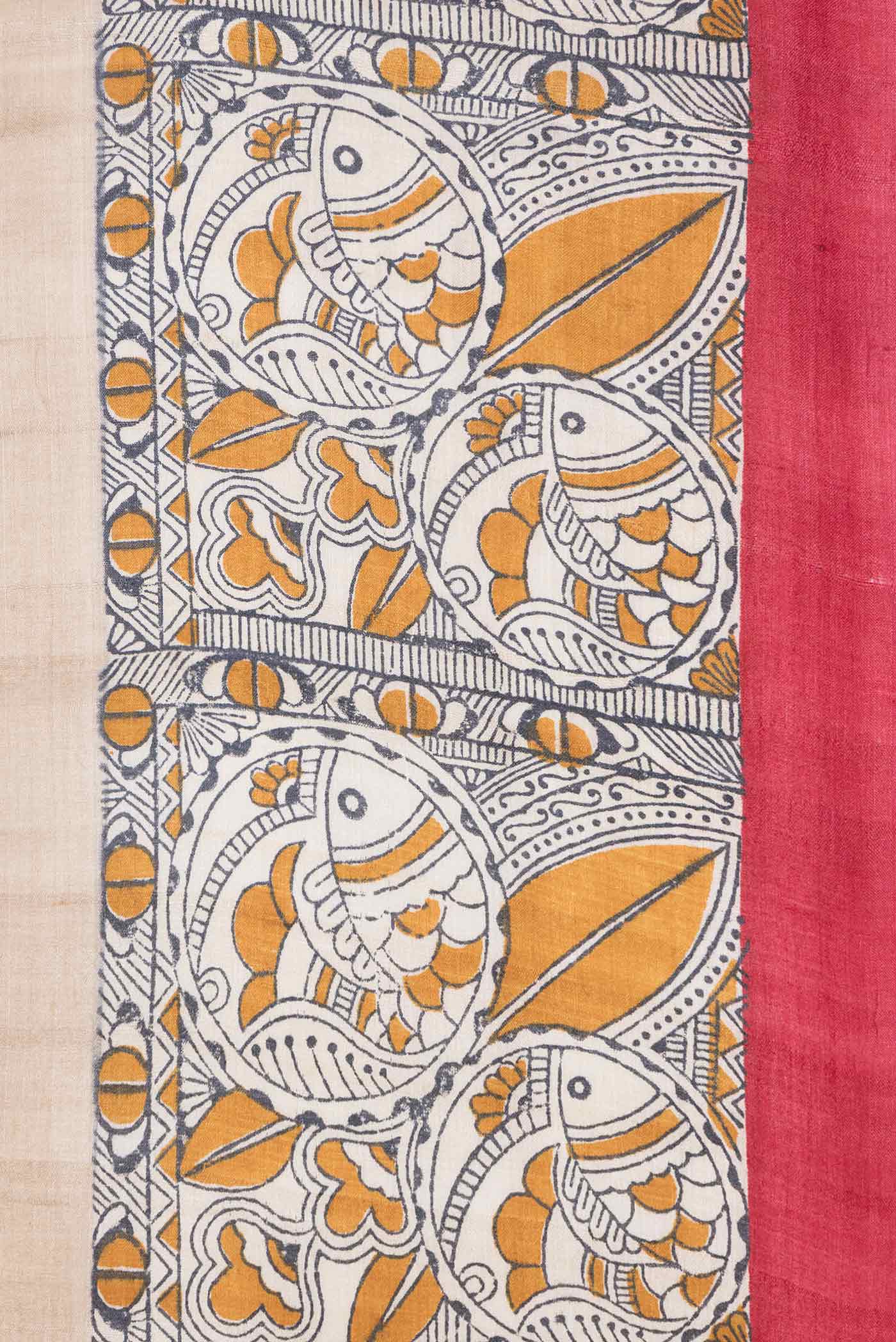 Border image of Beige Dual Tone Tussar Saree with Plain Body and Printed Border. 