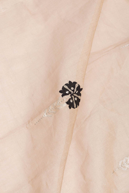 Close up of Beige Dual Tone Banarasi Saree with Zari Brocade on the body and Zari Border displaying folds