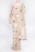 Beige Dual Tone Banarasi Saree with Zari Brocade on the body and Zari Border displayed on a mannequin