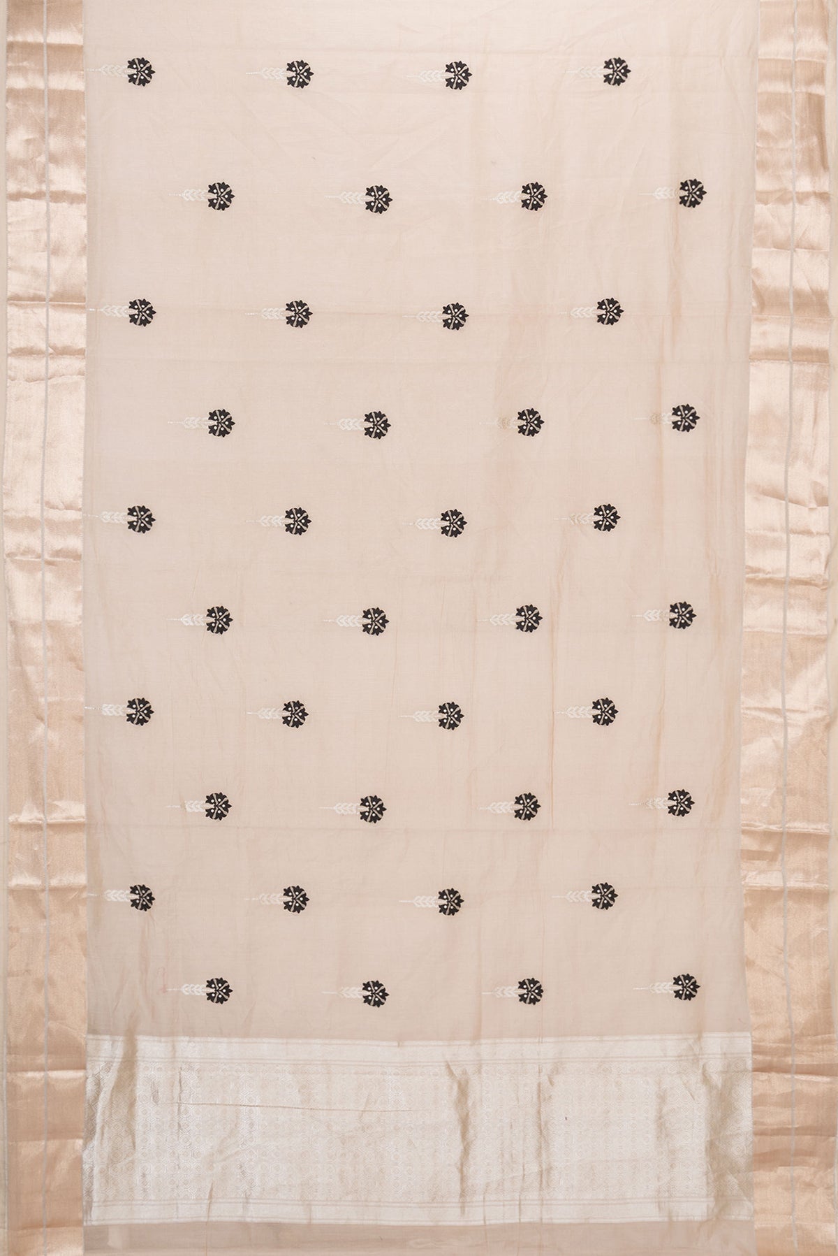 Flat view of Beige Dual Tone Banarasi Saree with Zari Brocade on the body and Zari Border