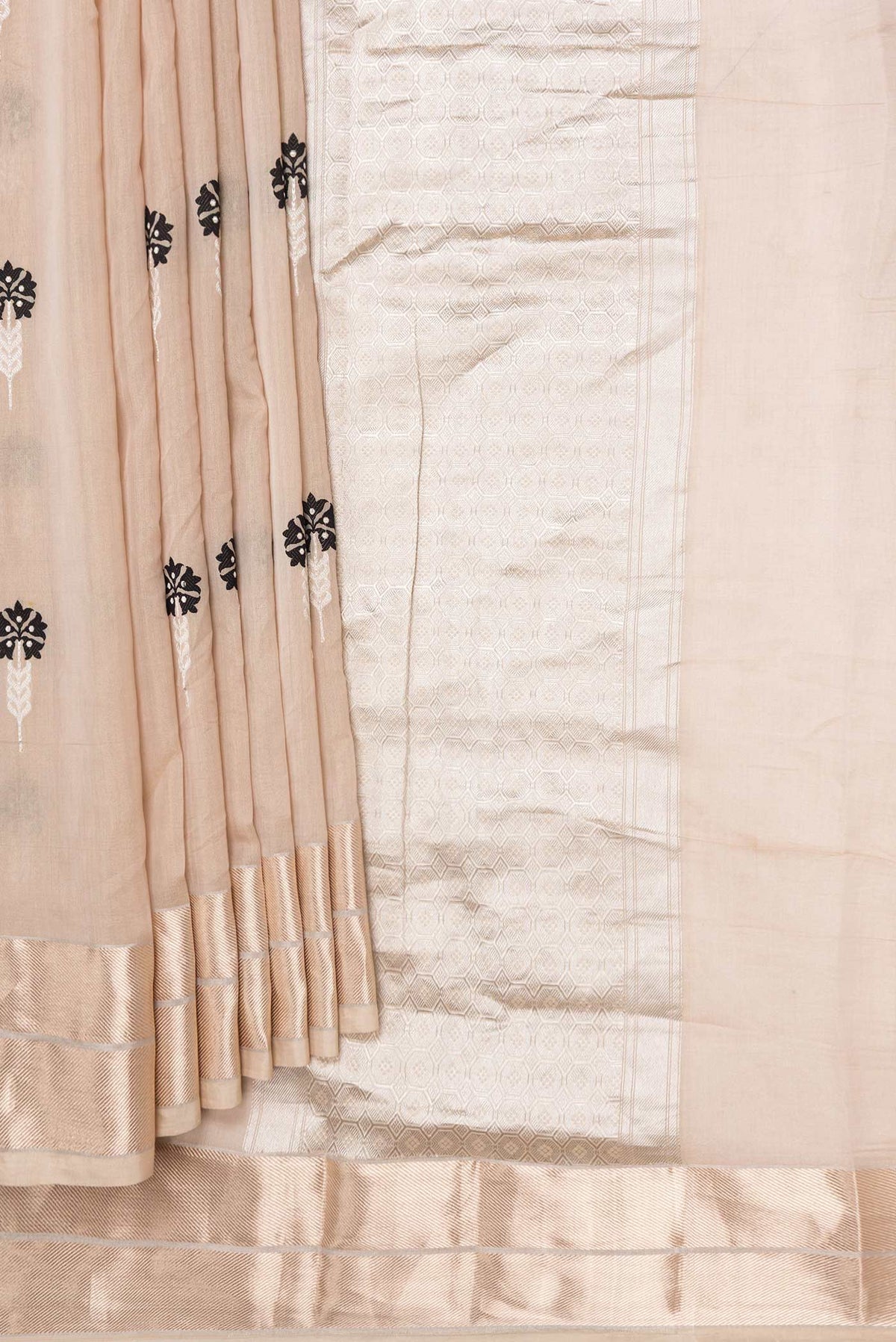 Pleats and pallu of Beige Dual Tone Banarasi Saree with Zari Brocade on the body and Zari Border