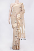 Beige Dual Tone Banarasi Saree with Zari Brocade on the body and Zari Border displayed on a mannequin