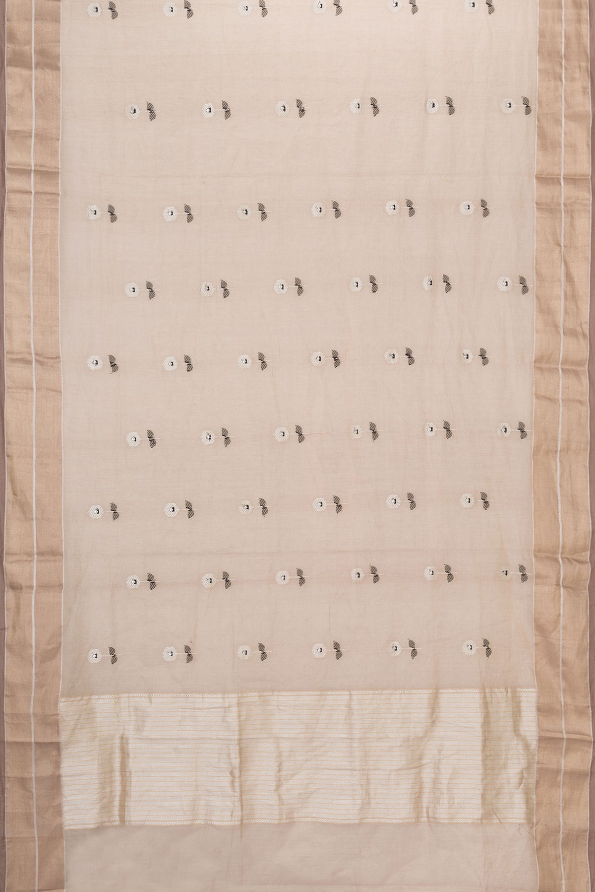 Flat view of Beige Dual Tone Banarasi Saree with Zari Brocade on the body and Zari Border
