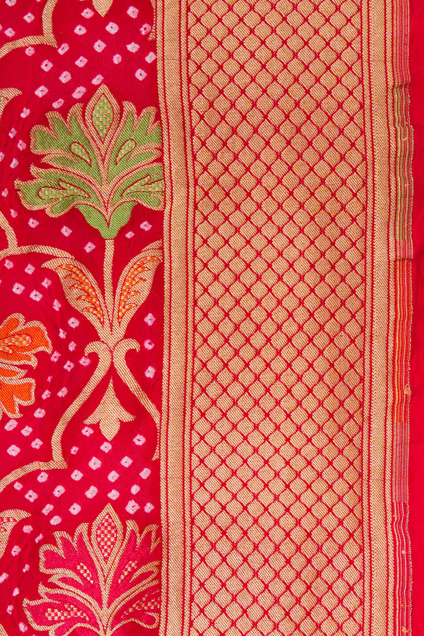 Border image of Red Dual Tone Banarasi Georgette Saree with Zari Brocade on the body and Zari Border. 