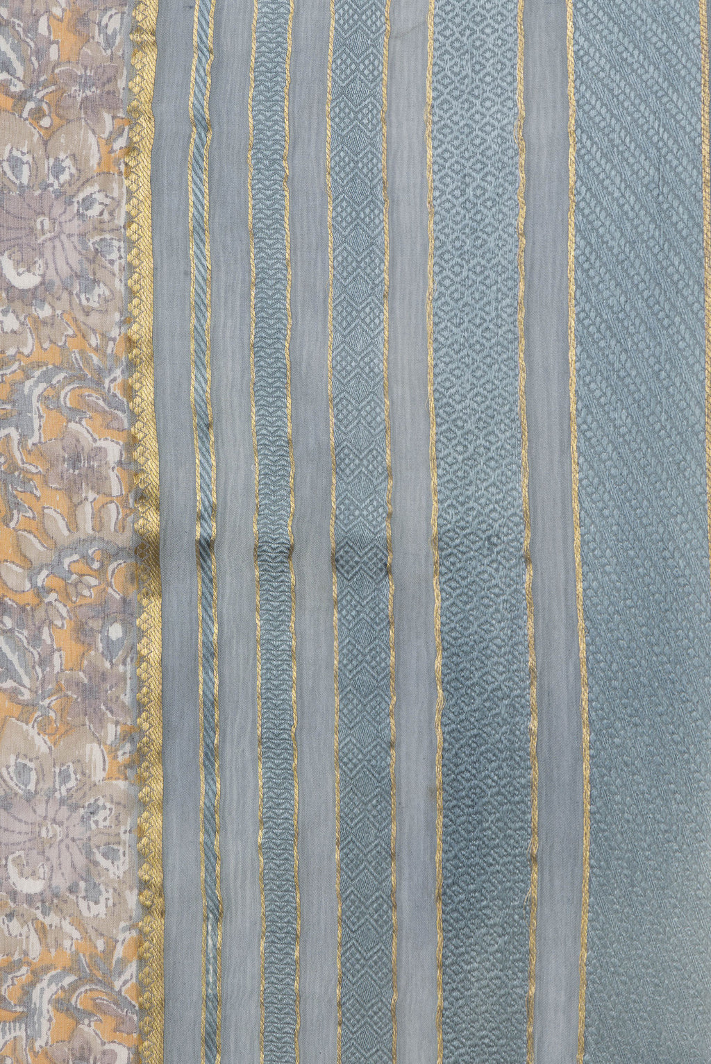 Border image of Mustard Dual Tone Mysore Chiffon Saree with Printed design on the body and Zari And Thread Border. 