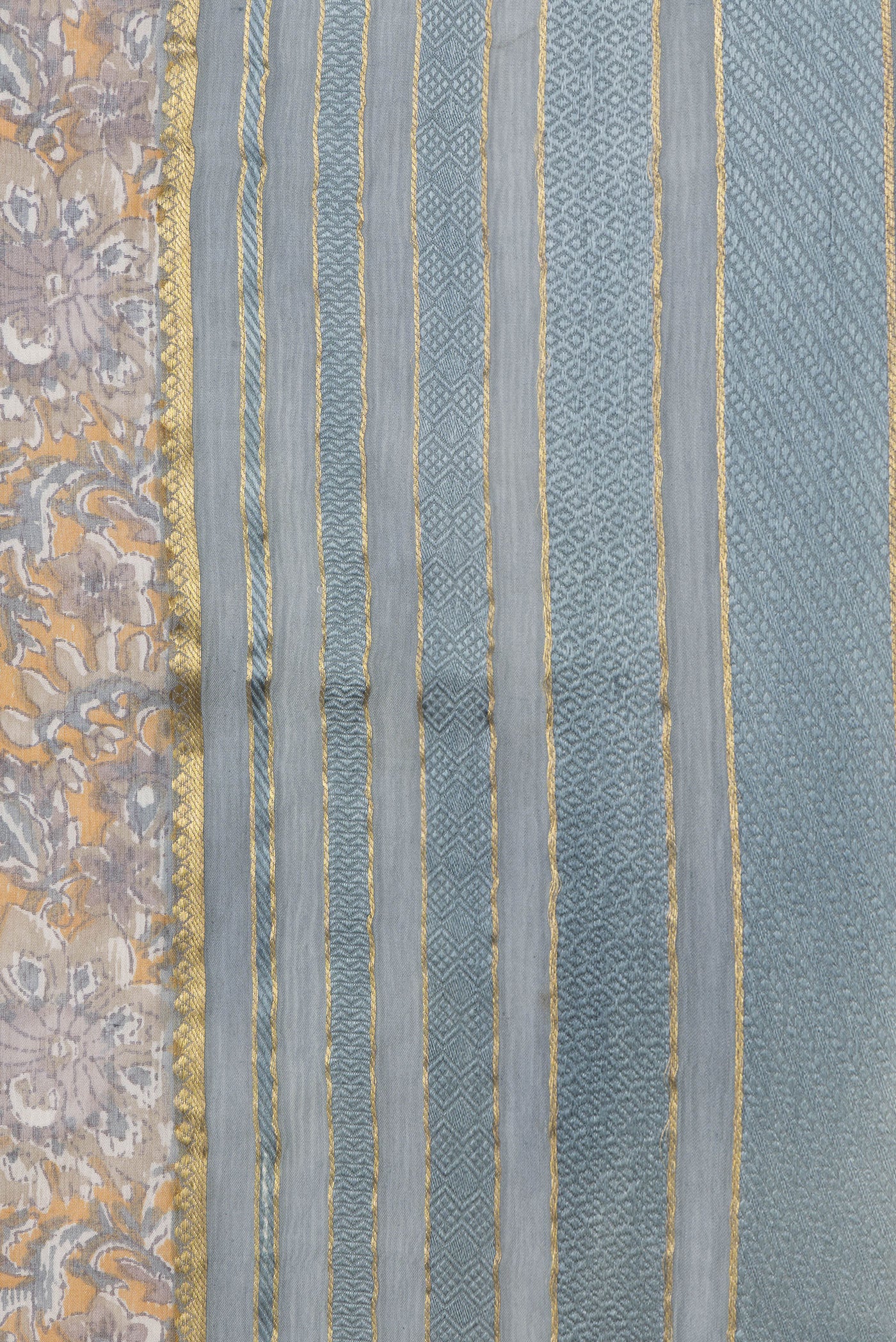 Border image of Mustard Dual Tone Mysore Chiffon Saree with Printed design on the body and Zari And Thread Border. 
