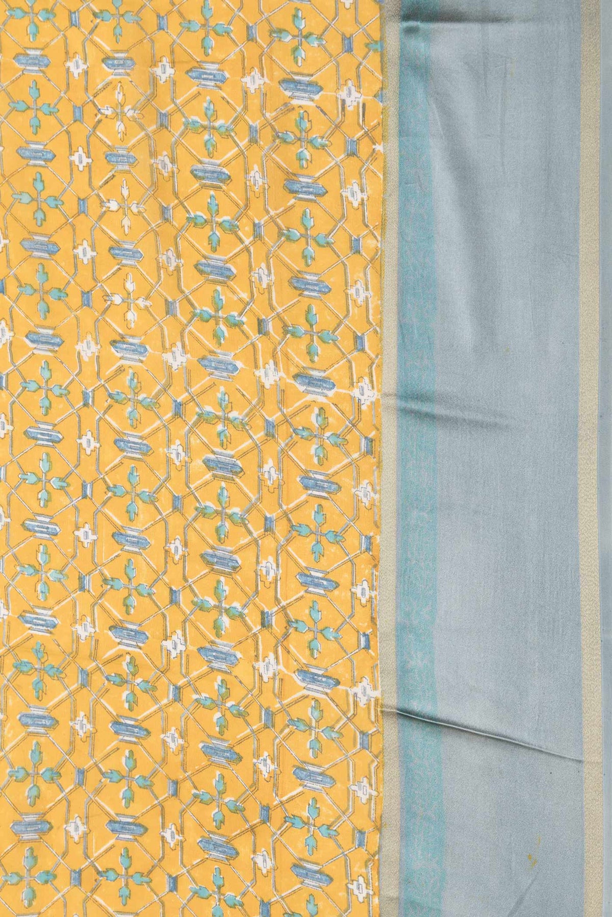 Border image of Mustard Dual Tone Mysore Georgette SareePrinted design on the body and Zari Border