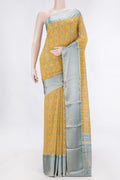 Mustard Dual Tone Mysore Georgette SareePrinted design on the body and Zari Border displayed on a mannequin