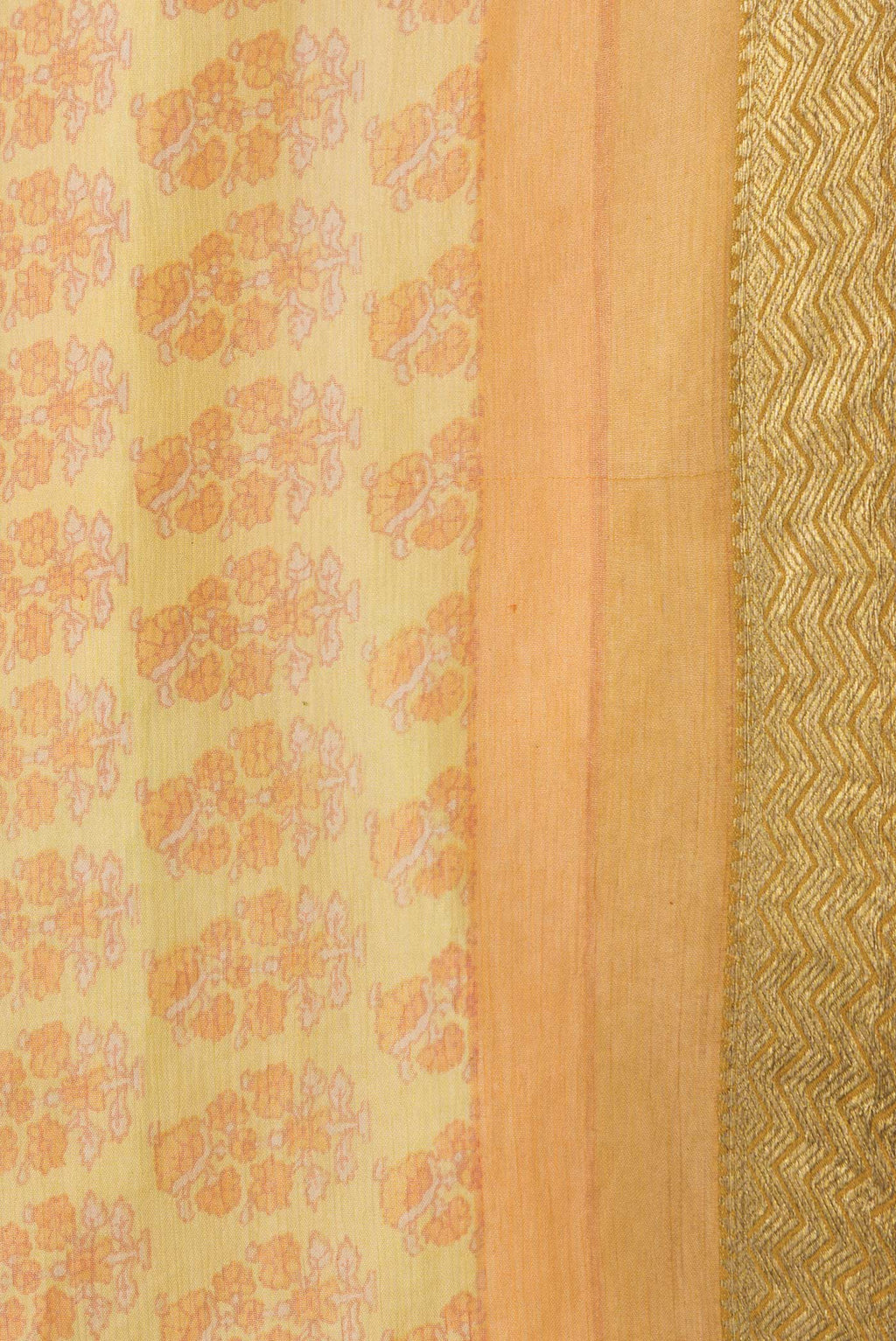 Border image of Mustard Dual Tone Mysore Chiffon Saree with Printed design on the body and Zari Border. 