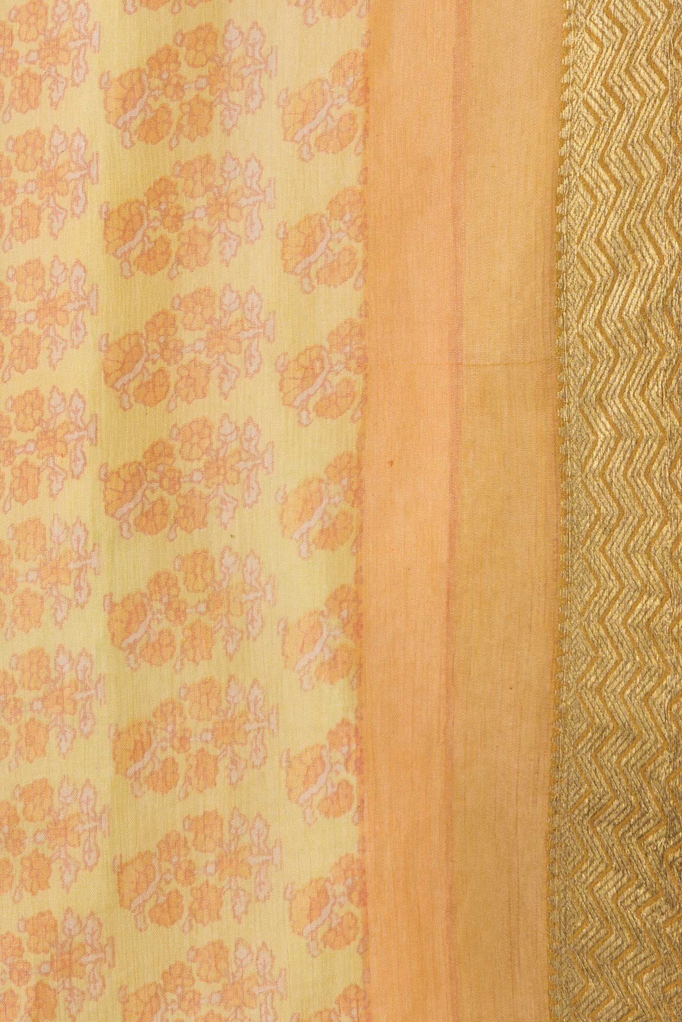 Border image of Mustard Dual Tone Mysore Chiffon Saree with Printed design on the body and Zari Border. 