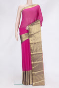 Pink Dual Tone Mysore Silk Saree with Plain Body and Zari Border.  displayed on a mannequin