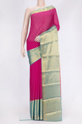 Pink Dual Tone Mysore Georgette Saree with Plain Body and Zari Border.  displayed on a mannequin