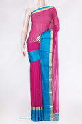 Pink Dual Tone Georgette Saree with Plain Body and Zari Border.  displayed on a mannequin
