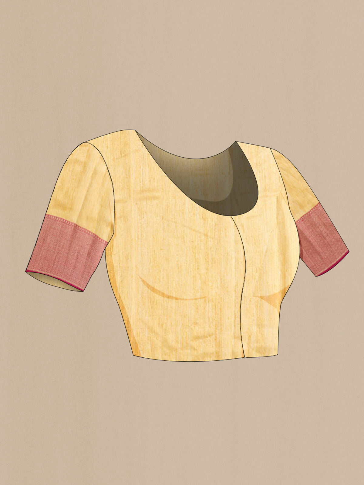 Close up image of the blouse of Yellow Bhagalpuri Tussar Silk Saree with Printed design on the body and Thread Border