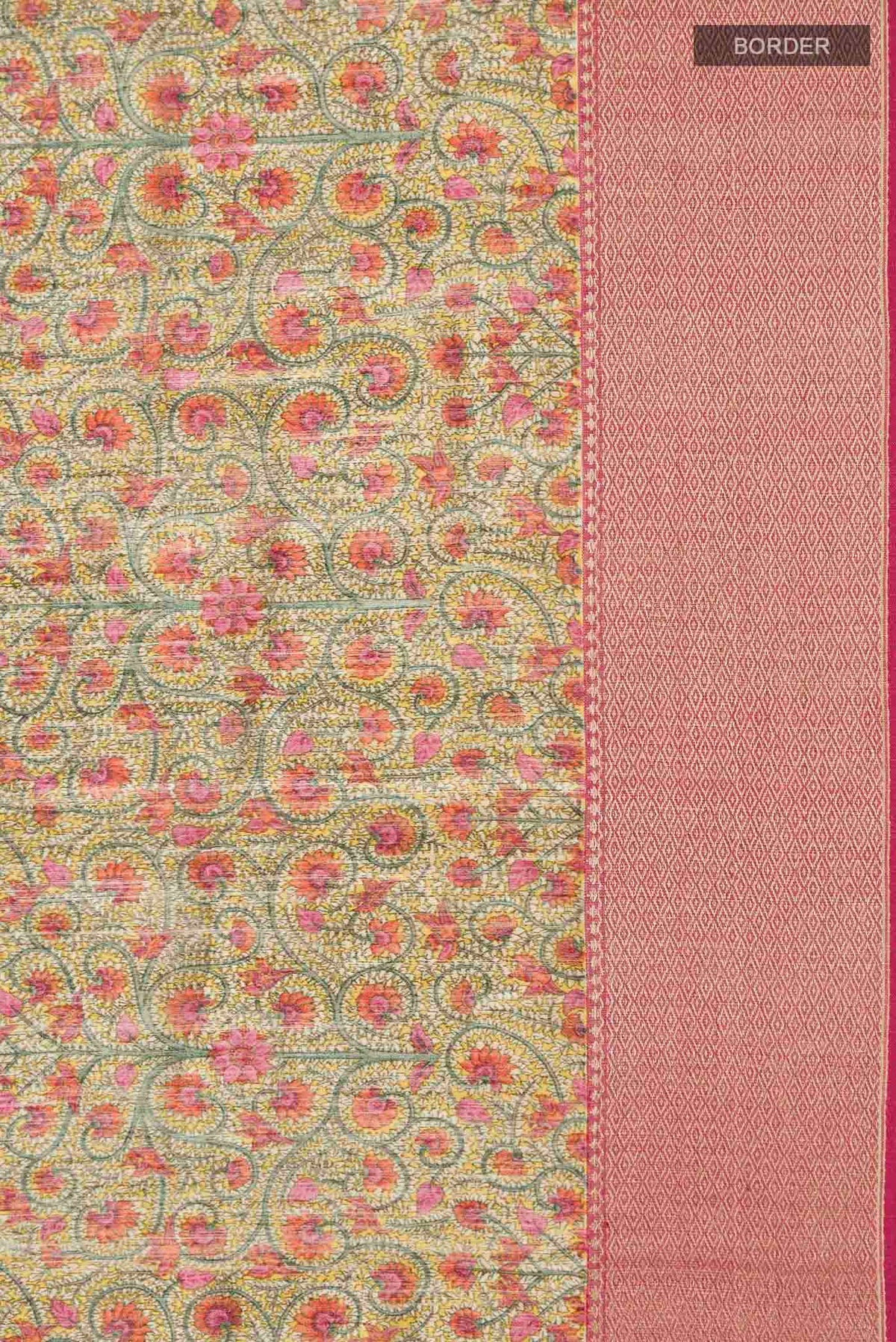 Border image of Yellow Bhagalpuri Tussar Silk Saree with Printed design on the body and Thread Border