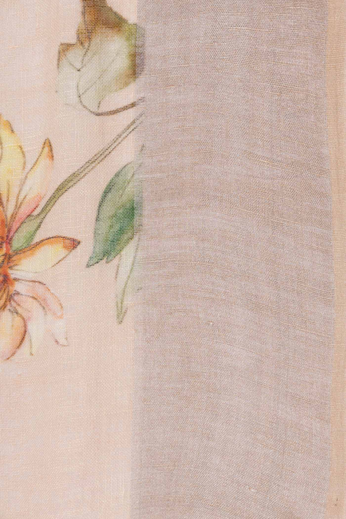 Border image of Peach Dual Tone Linen Saree with Printed design on the body and Zari Border