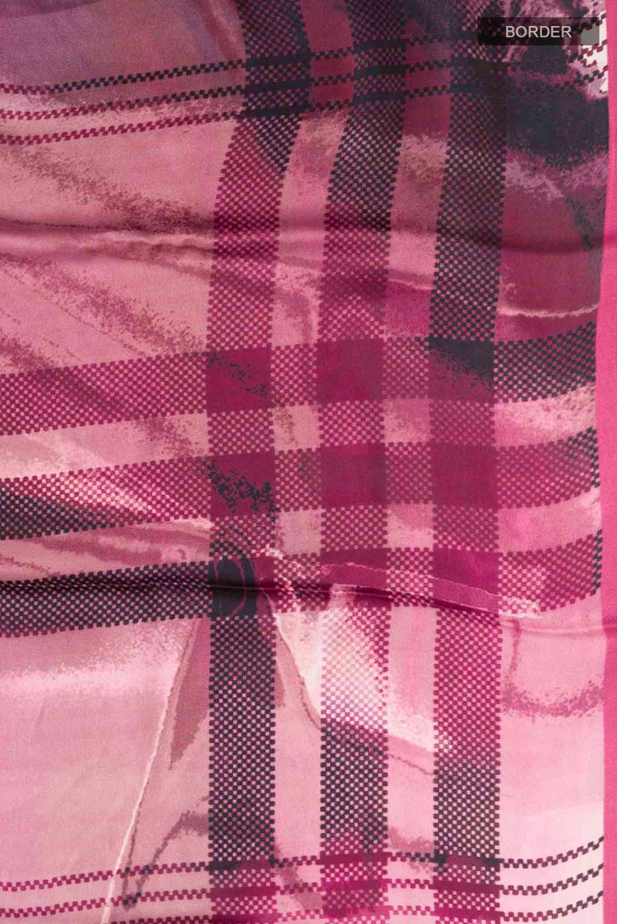 Border image of Rose pink Satin Silk Saree with Abstract Print on the body and Plain Border