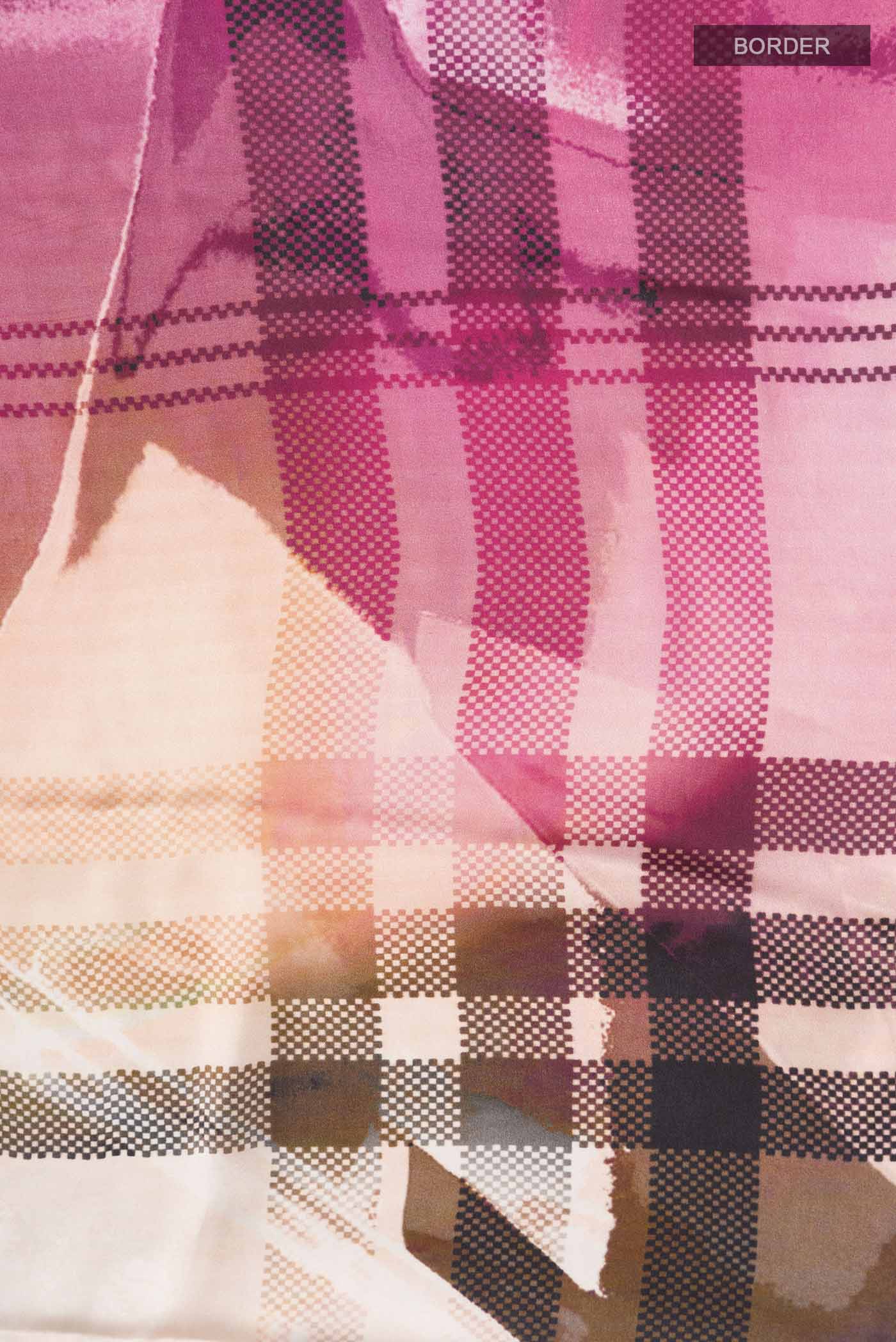 Border image of Pink Satin Silk Saree with Abstract Print on the body and Plain Border