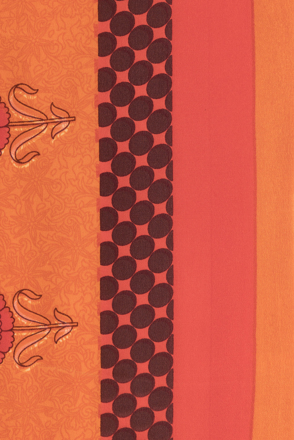 Border image of Orange Dual Tone Mysore Crepe Saree with Printed design on the body and Printed Border. 