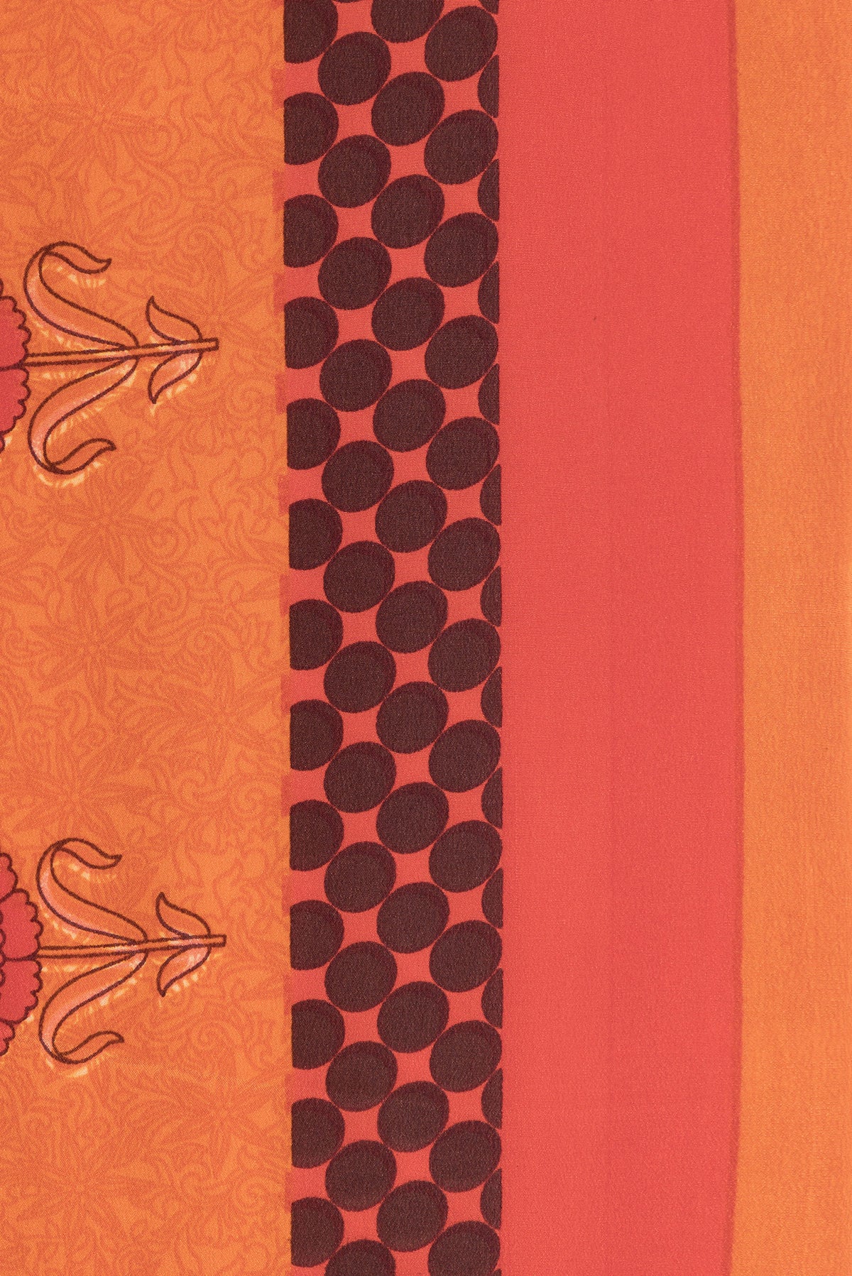 Border image of Orange Dual Tone Mysore Crepe Saree with Printed design on the body and Printed Border. 