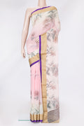Pink Dual Tone Chiffon Saree with Printed design on the body and Zari Border.  displayed on a mannequin