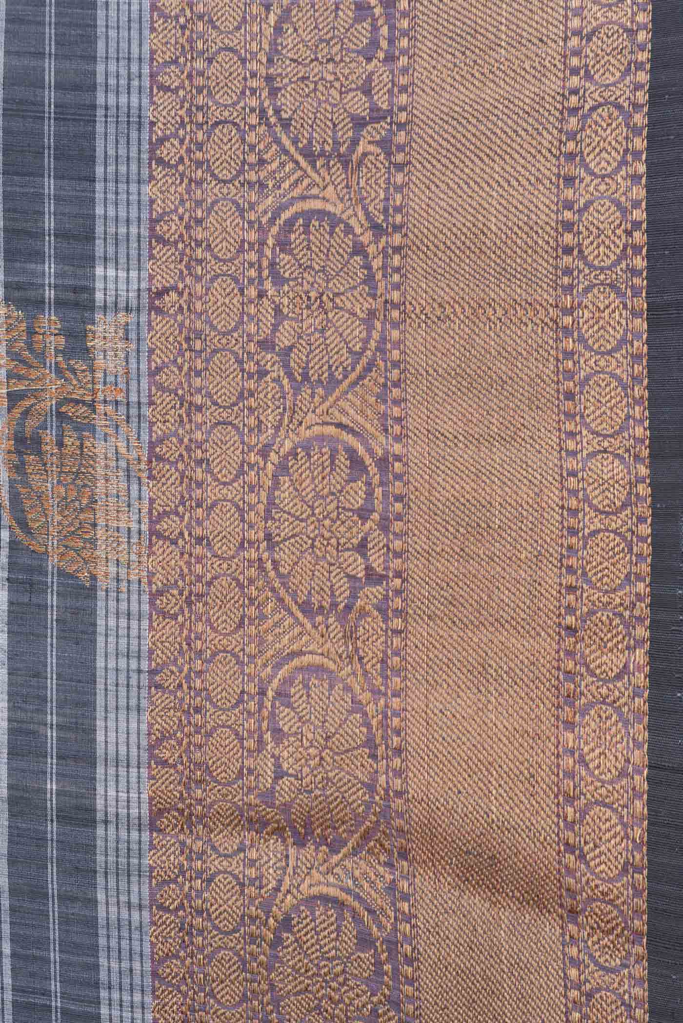 Border image of Grey Dual Tone Banarasi Silk Saree with Stripes on the body and Zari Border. 