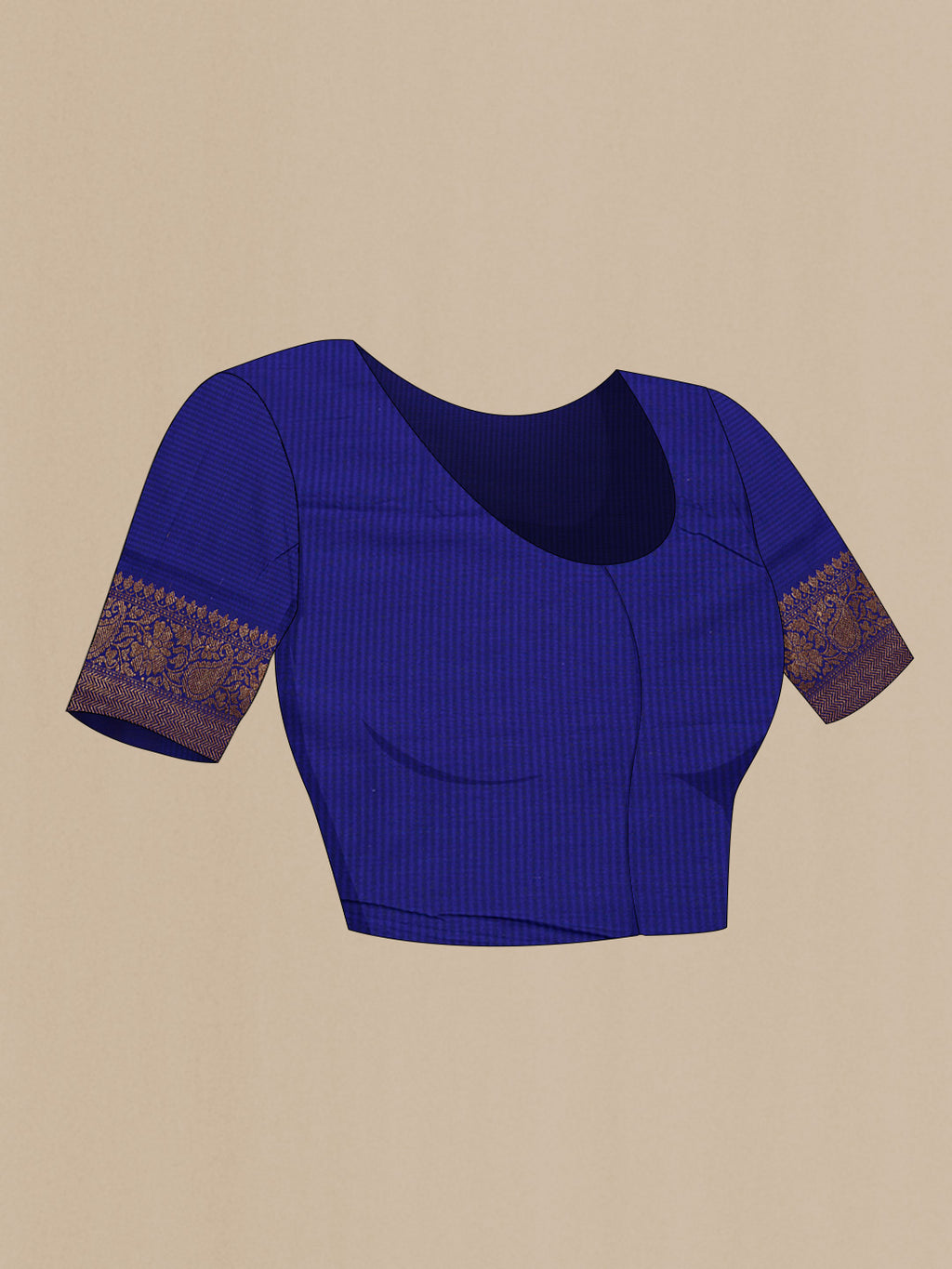 Close up image of the blouse of Green Dual Tone Banarasi Silk Saree with Stripes on the body and Zari Border. 