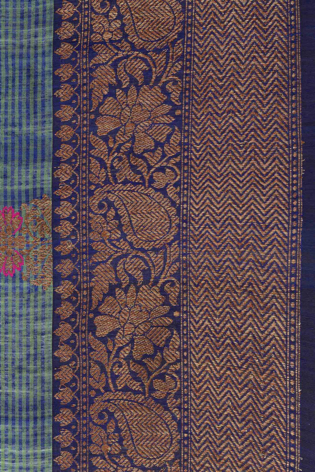 Border image of Green Dual Tone Banarasi Silk Saree with Stripes on the body and Zari Border. 