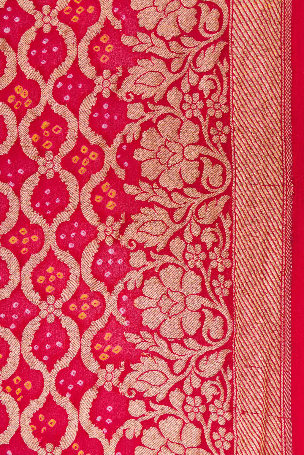 Border image of Red Dual Tone Banarasi Georgette Saree with Zari Brocade on the body and Fancy Border. 