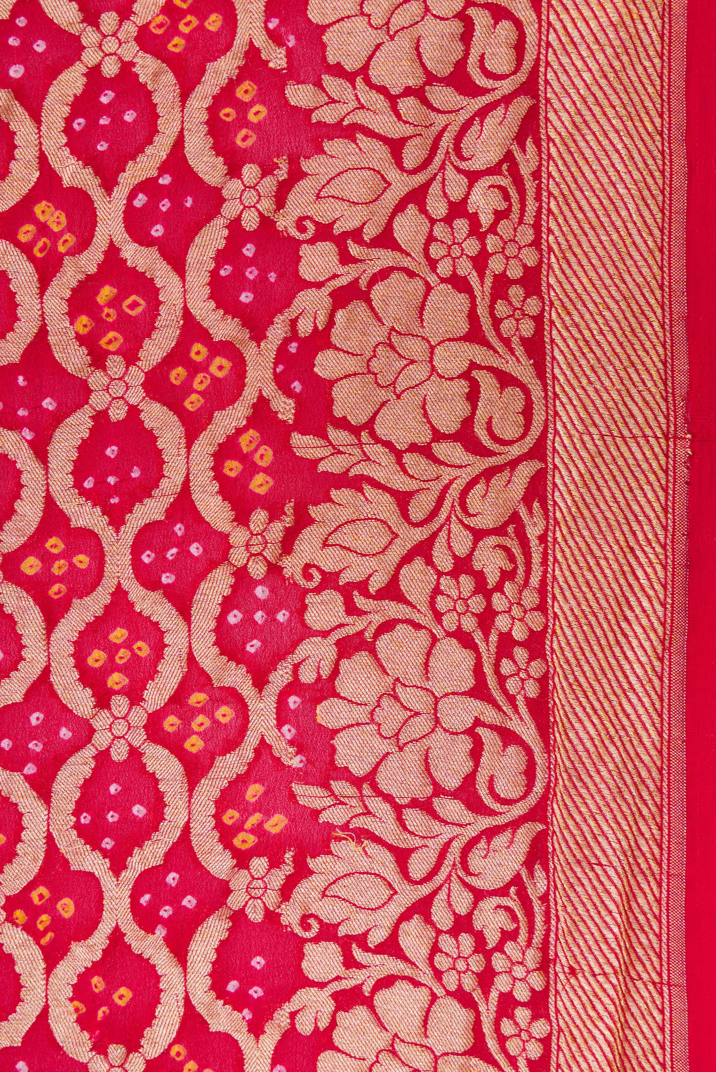 Border image of Red Dual Tone Banarasi Georgette Saree with Zari Brocade on the body and Fancy Border. 