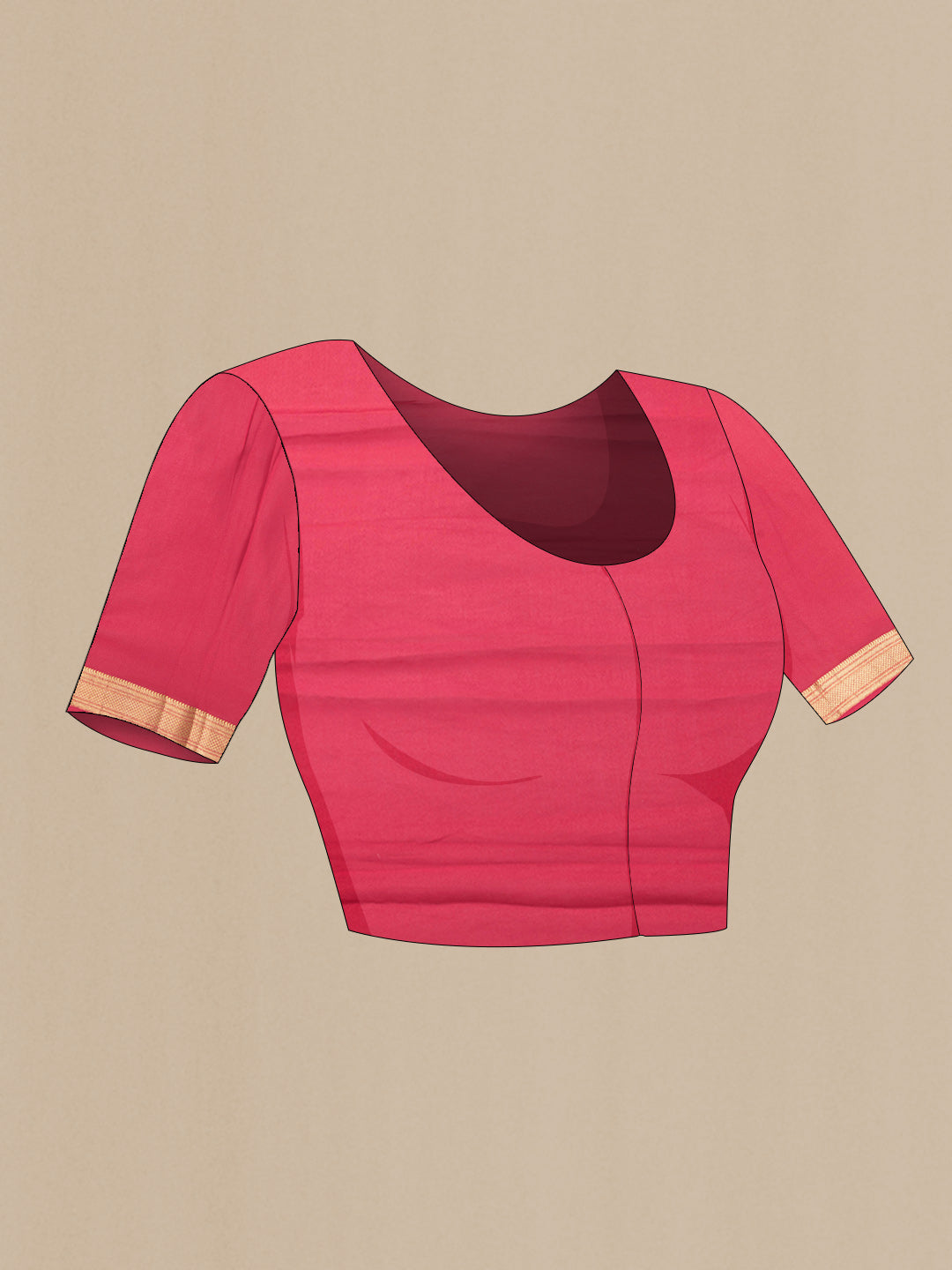 Close up image of the blouse of Pink Dual Tone Georgette Saree with Zari Brocade on the body and Zari Border. 